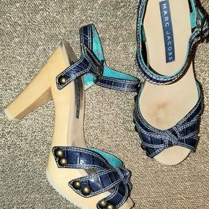 Marc Jacobs Blue Croc Wood Clogs Sandals 35